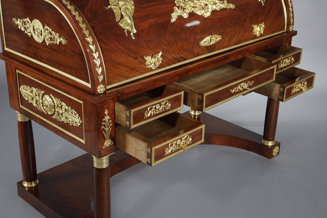 Empire style mahogany cylinder desk