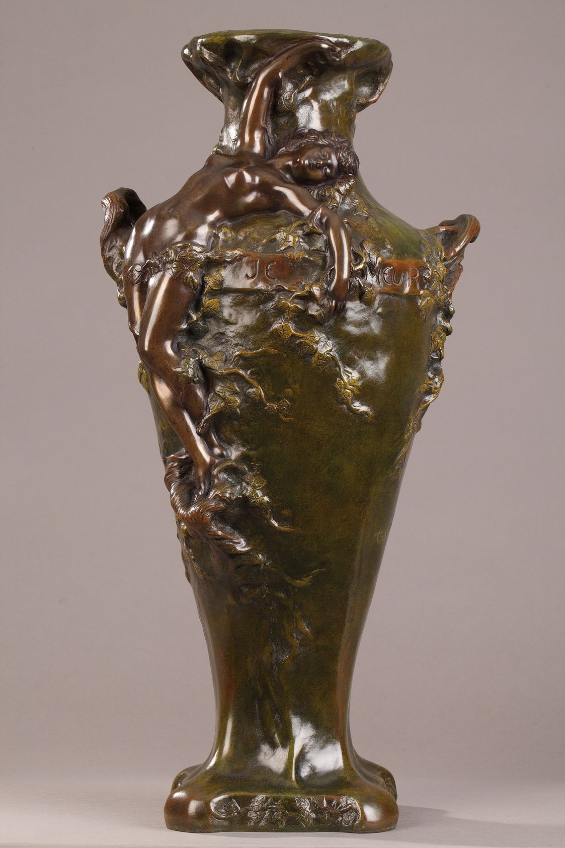 LARGE BRONZE VASE WITH TWO PATINAS BY MARCEL DEBUT (1865-1933) 
