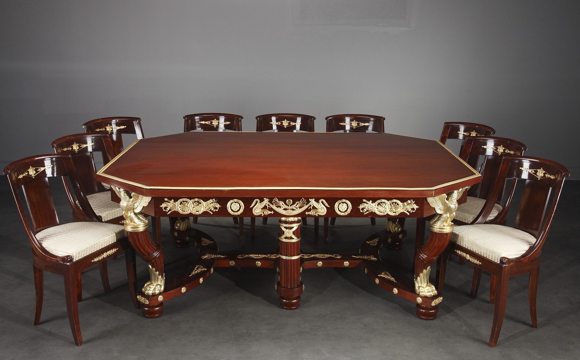 SET OF MAHOGANY AND BRONZE FURNITURE IN THE EMPIRE STYLE 