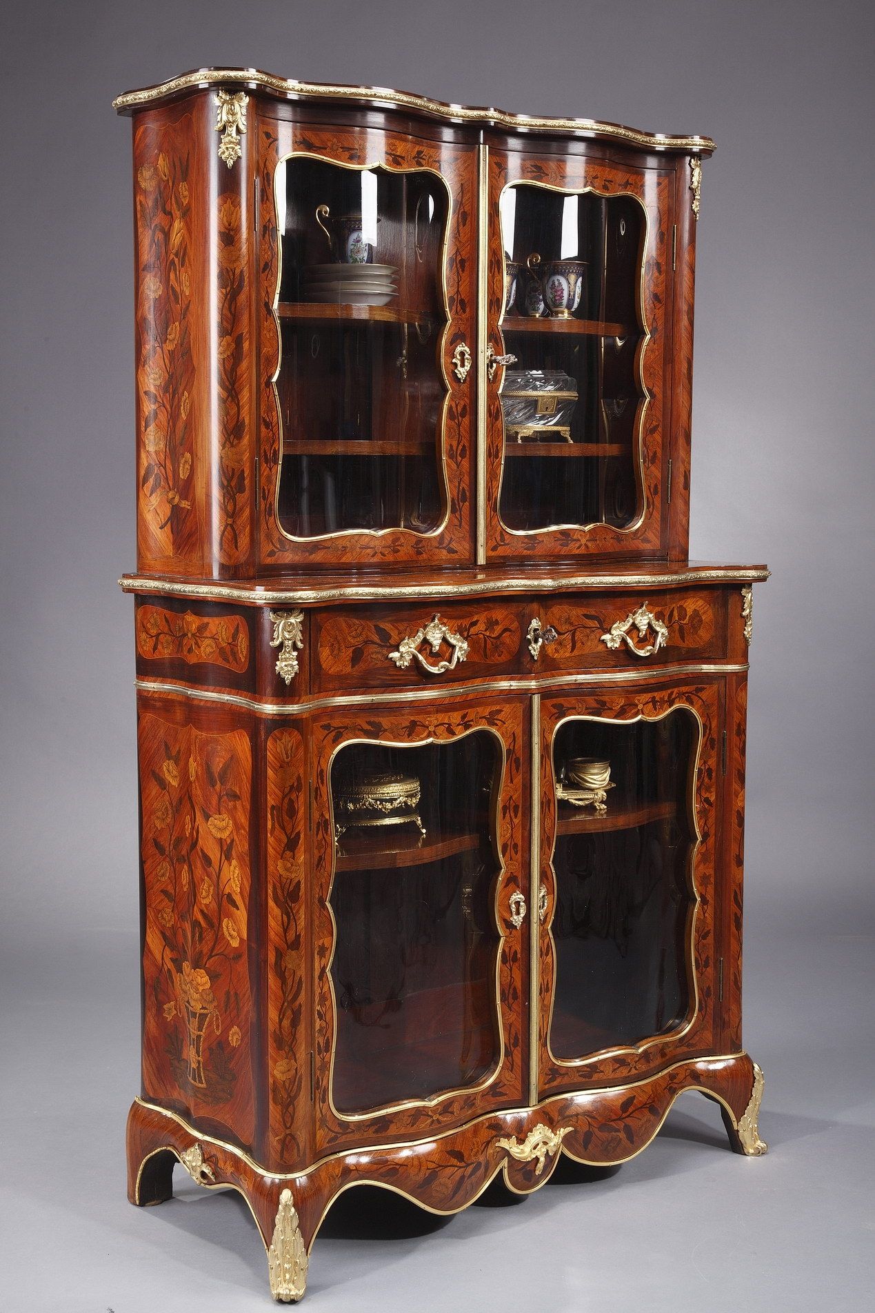LOUIS XV STYLE DISPLAY CABINET WITH MARQUETRY DECORATION, 19TH CENTURY