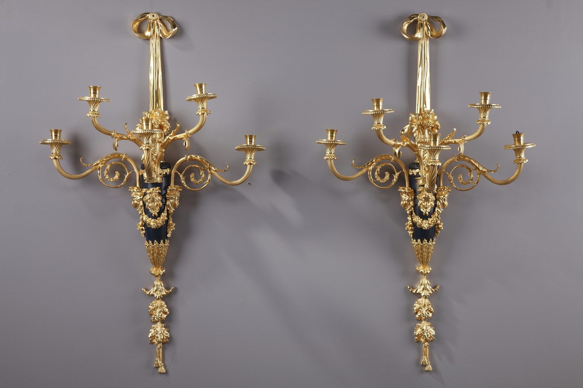 MONUMENTAL PAIR OF SCONCES IN LOUIS XVI STYLE AFTER THOMIRE 
