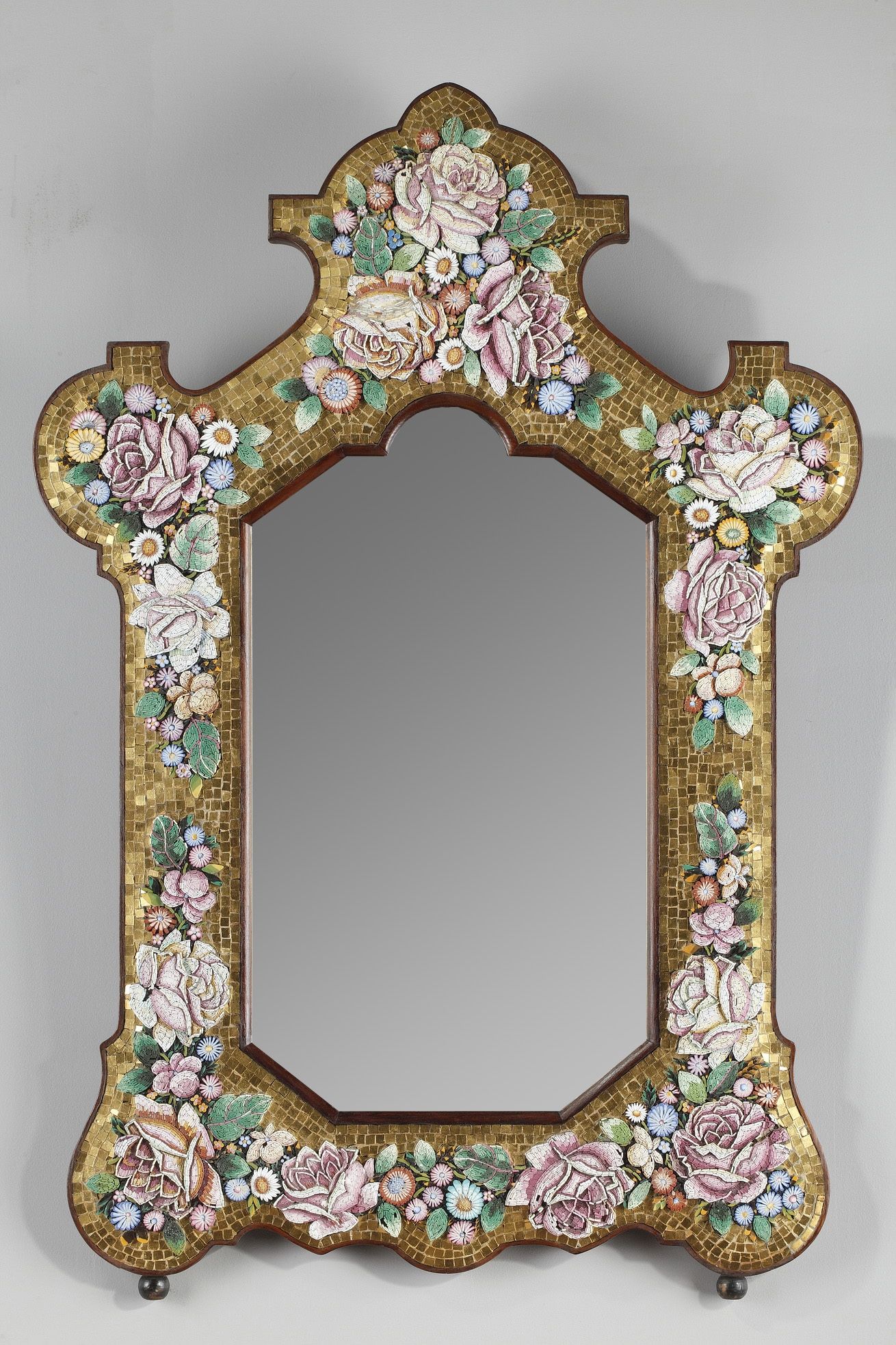 Micro mosaic mirror with flower design
